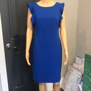Calvin Klein ruffle sheath dress royal blue
